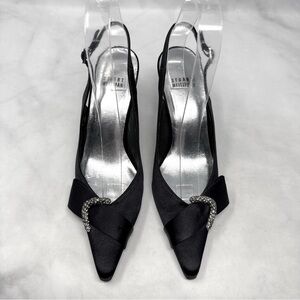 Stuart Weitzman Vintage Silk Satin Slingback Pointed Toe Pumps Heels Black 6.5